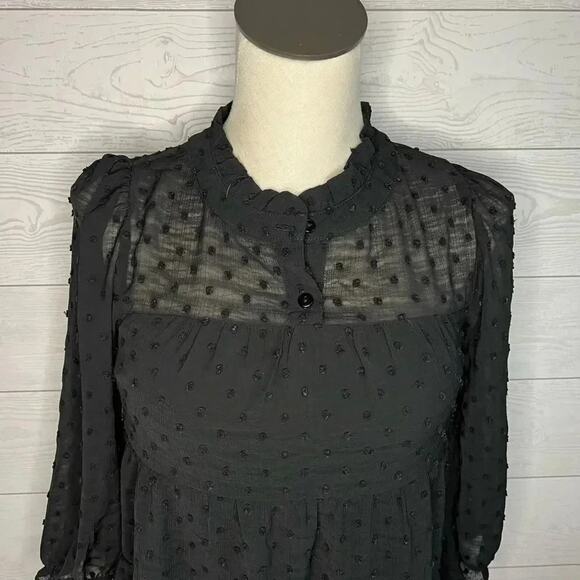 Monteau Los Angeles black sheer layered Swiss Dot top Size Small - Picture 2 of 6